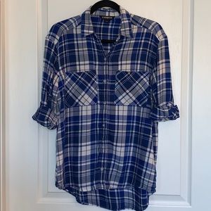 EXPRESS Blue Plaid Flannel - Convertible Sleeves